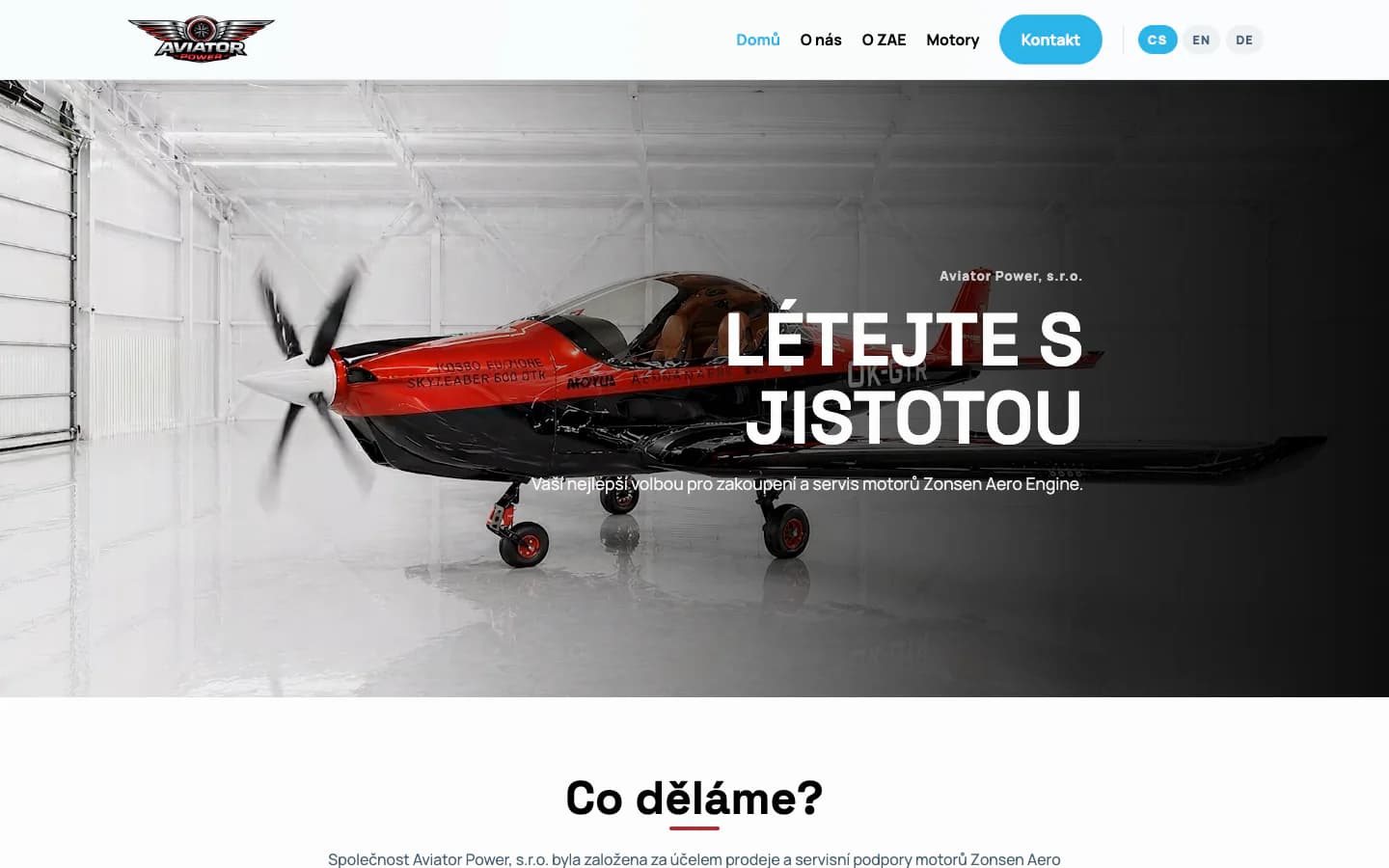 Web Aviator Power s prezentací leteckých motorů