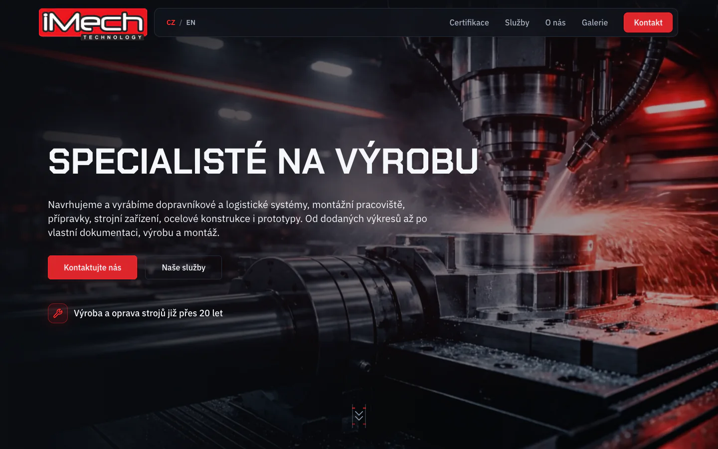 Firemní prezentace iMech se strojírenskými službami a výrobou